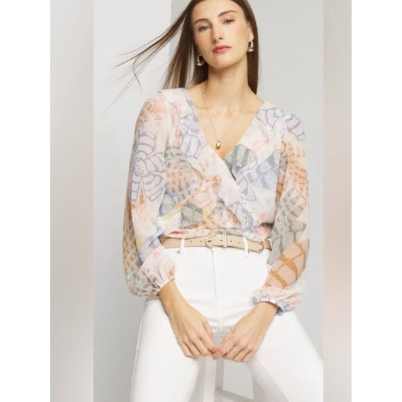 White House Black Market Tops - White House BlackMarket Floral Long SLV‎ Raffle Front Blouse SZ S V Neck Multi